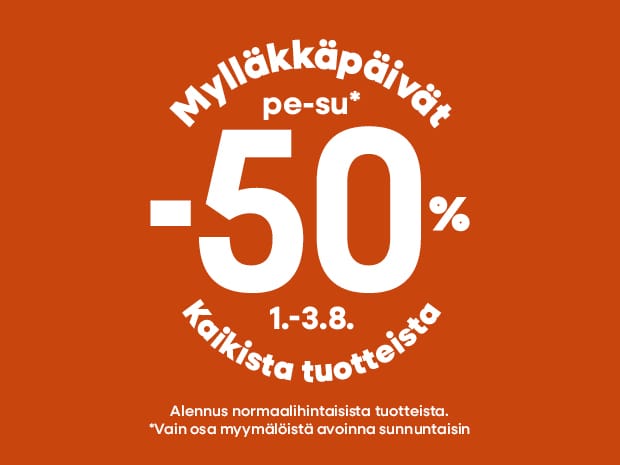 Mylläkkä -50% kaikki tuotteet Fida-myymälöissä 1.-3.8.2025